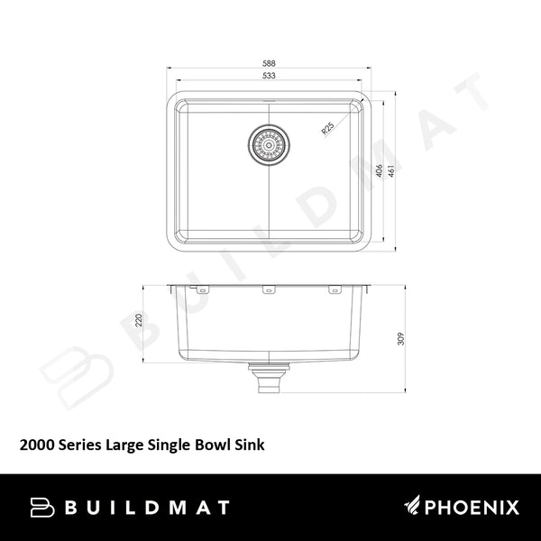 Phoenix 2000 Series Large Single Bowl Sink Stainless Steel