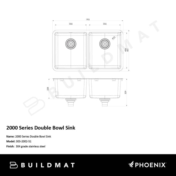 Phoenix 2000 Series Double Bowl Sink