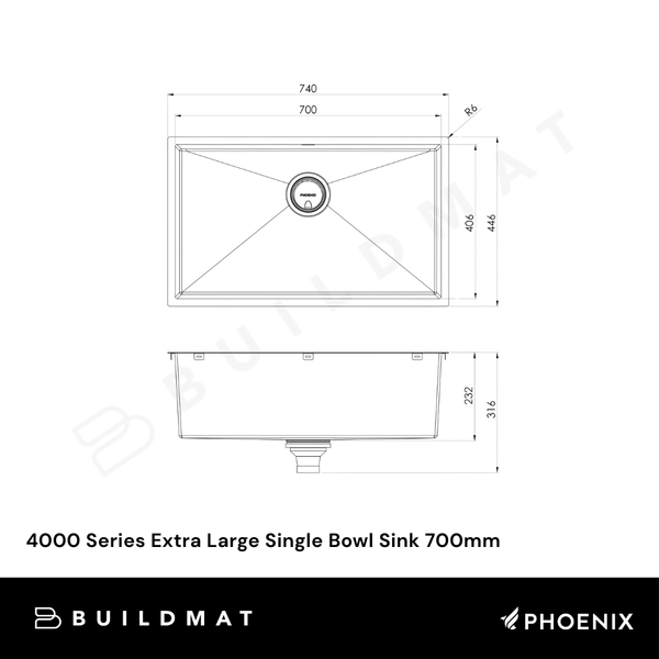 Phoenix 4000 Series Extra Large Single Bowl Sink 700mm Stainless Steel