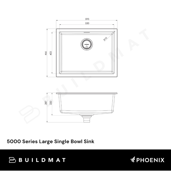 Phoenix 5000 Series Large Single Bowl Sink Matte White