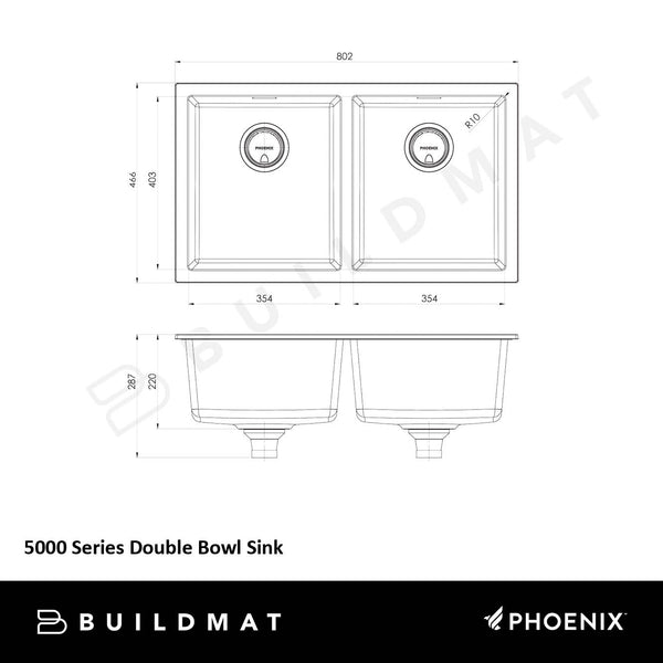 Phoenix 5000 Series Double Bowl Sink Matte Black