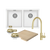 Phoenix 5000 Series Double Bowl Matte White Sink with Vivid MKII Brushed Gold Mixer Package