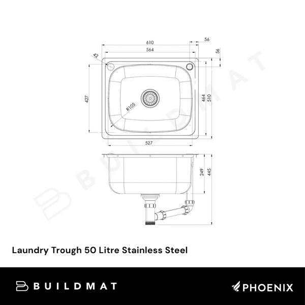 Phoenix Laundry Trough 50 Litre Stainless Steel