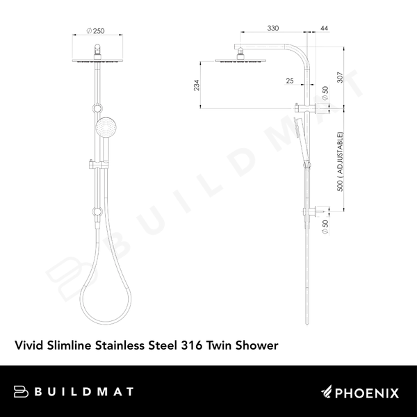 Phoenix Vivid Slimline SS 316 Twin Shower Stainless Steel