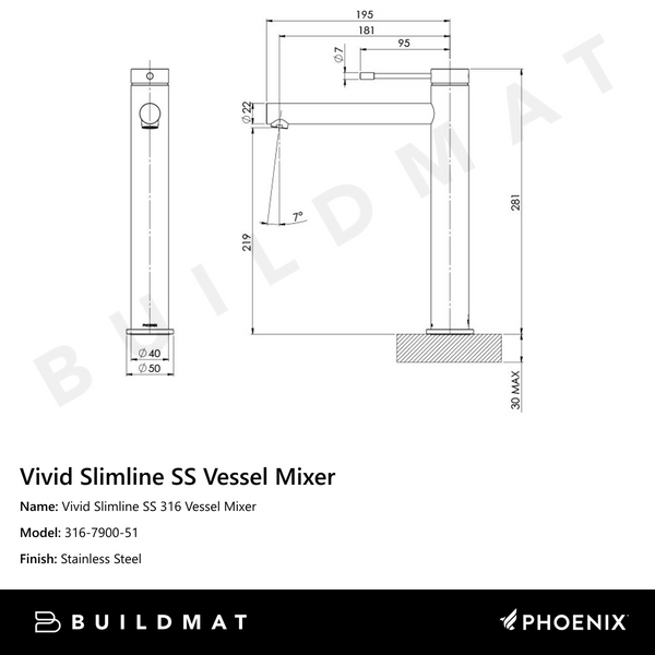 Phoenix Vivid Slimline SS 316 Vessel Mixer Stainless Steel