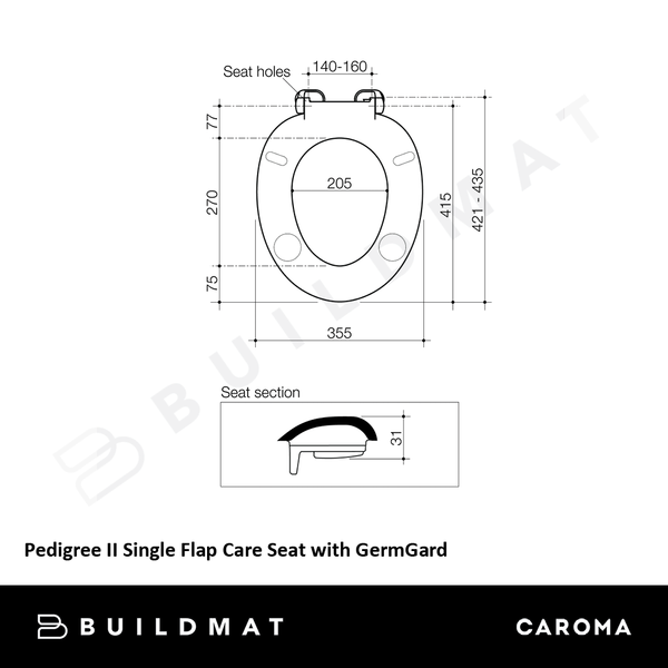 Caroma Pedigree II Single Flap Care Seat with GermGard Sorrento Blue