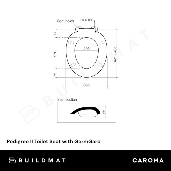 Caroma Pedigree II Toilet Seat with GermGard (Soft Close) White
