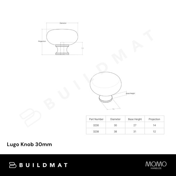 Momo Handles Lugo Knob 30mm in Brushed Nickel