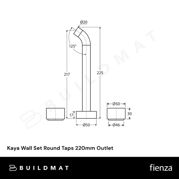 Fienza Kaya Wall Set Round Taps 220mm Outlet Matte White