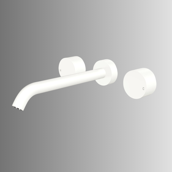 Fienza Kaya Wall Set Round Taps 220mm Outlet Matte White