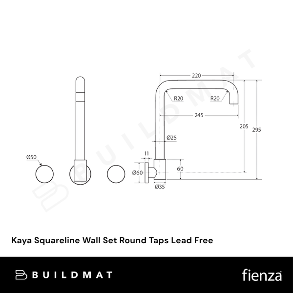 Fienza Kaya Squareline Wall Set Round Taps Urban Brass Lead Free