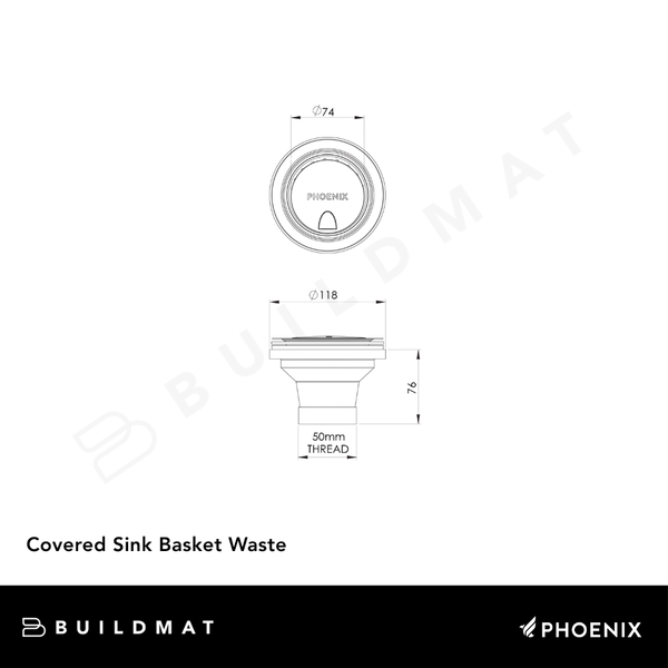 Phoenix Covered Sink Basket Waste Brushed Carbon