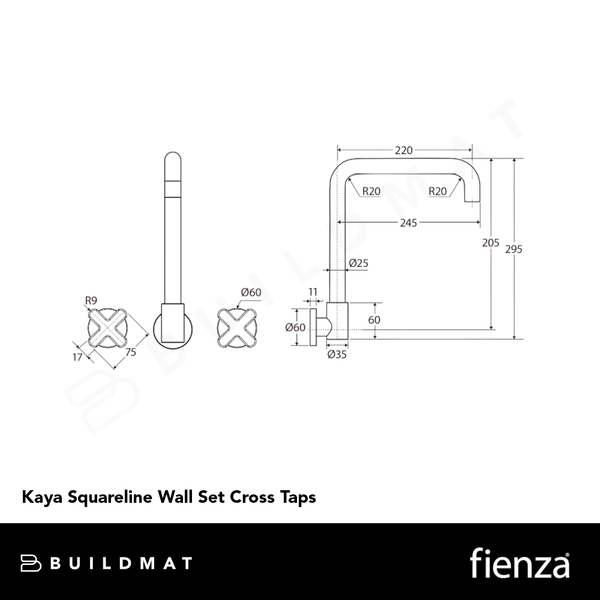 Fienza Kaya Squareline Wall Set Cross Taps Brushed Copper Lead Free