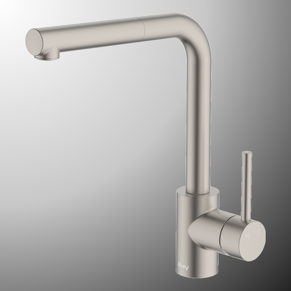 Abey Lucia Sidelever Mixer With Pull Out Brushed Nickel Lead Free
