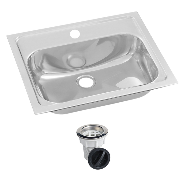 3monkeez Inset Stainless Steel Hand Basin 1 Tap Hole with Plug and Waste.