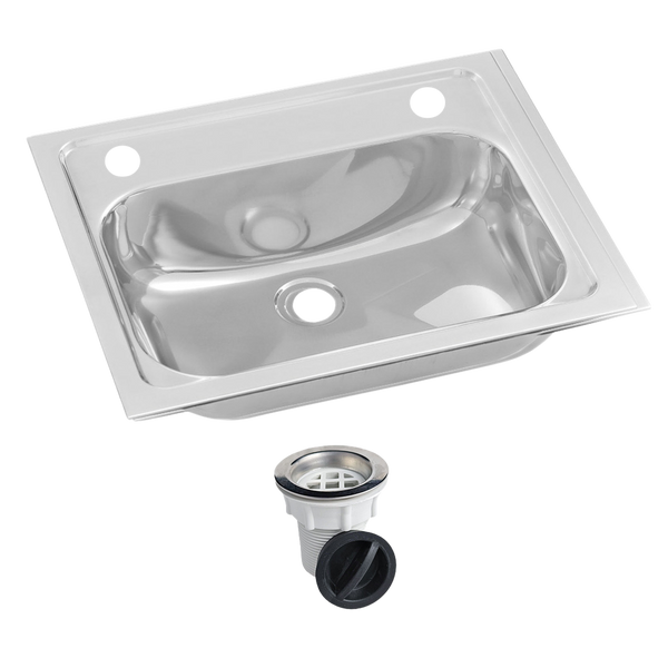 3monkeez Inset Stainless Steel Hand Basin 2 Tap Hole with Plug and Waste.