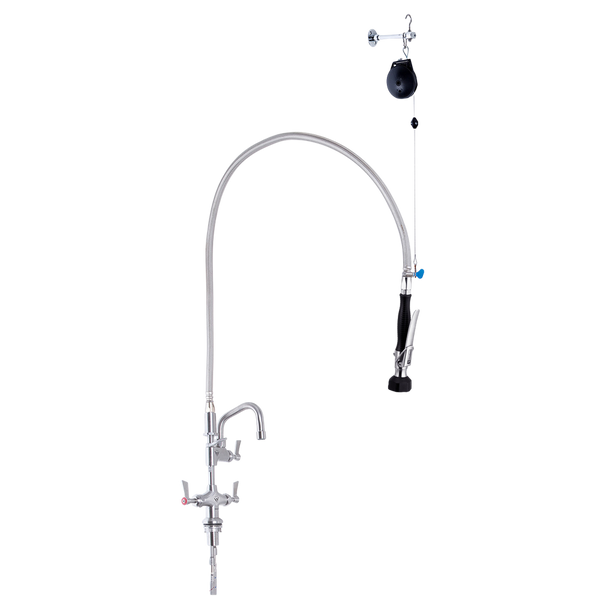 3monkeez Stainless Steel Line Retractor Dual Hob Mounted Pre Rinse Unit With 6-inch Pot Filler