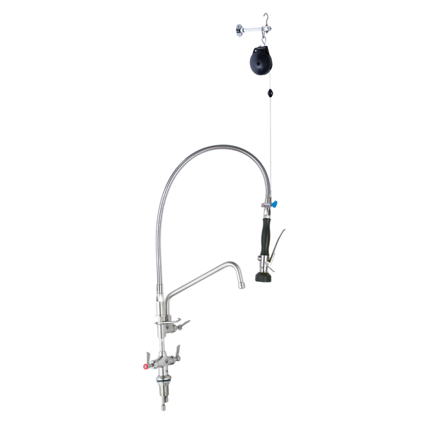 3monkeez Stainless Steel Line Retractor Dual Hob Mounted Pre Rinse Unit With12-inch Pot Filler