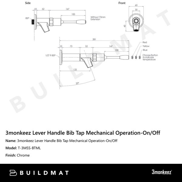 3monkeez Lever Handle Bib Tap Mechanical Operation-On/Off