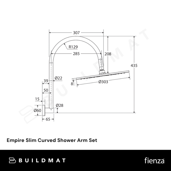 Fienza Empire Slim Curved Shower Arm Set Brushed Nickel