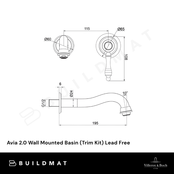 Villeroy & Boch Avia 2.0 Wall Mounted Basin (Trim Kit) Chrome Lead Free