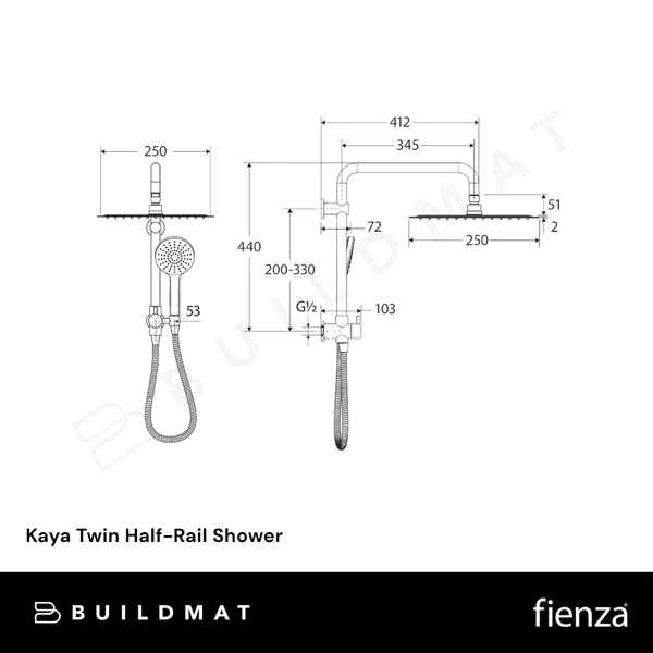 Fienza Kaya Twin Half-Rail Shower Chrome