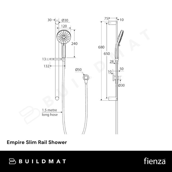 Fienza Empire Slim Rail Shower Brushed Nickel