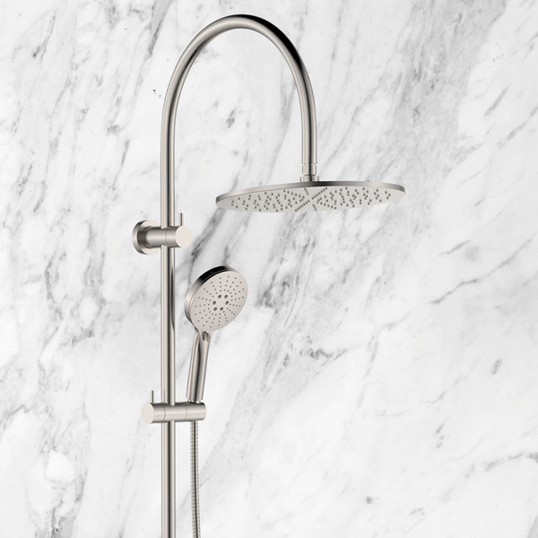 Fienza Empire Slim Curved Twin Shower Brushed Nickel