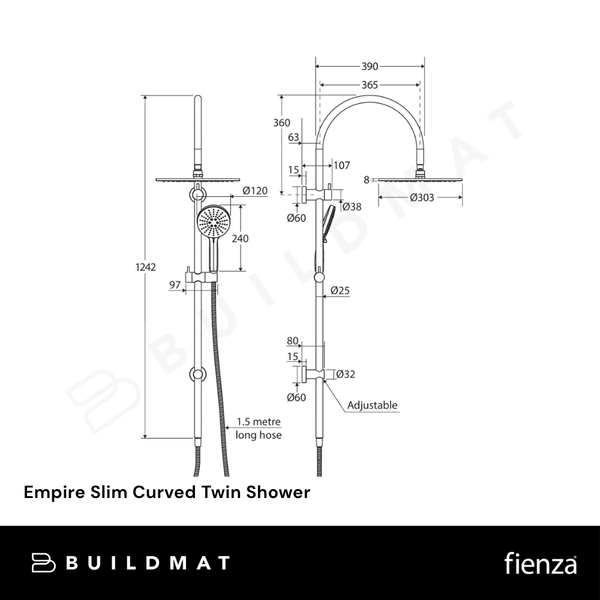 Fienza Empire Slim Curved Twin Shower Brushed Nickel