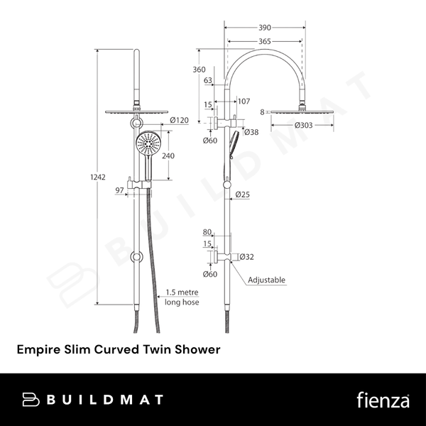 Fienza Empire Slim Curved Twin Shower Brushed Copper