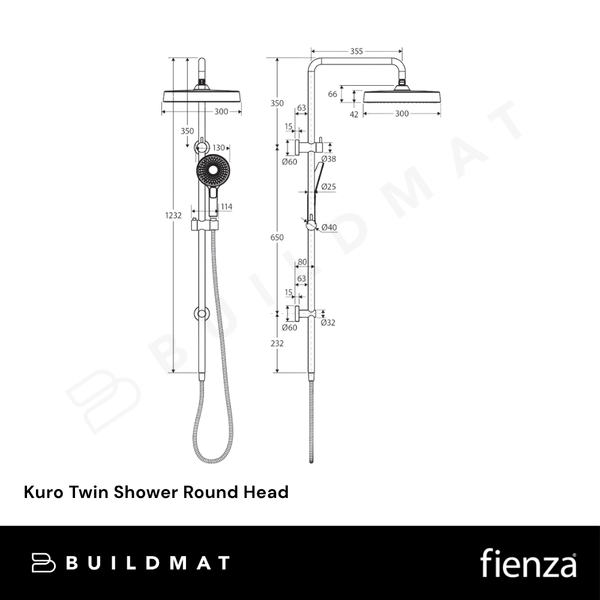 Fienza Kuro Twin Shower Round Head Urban Brass