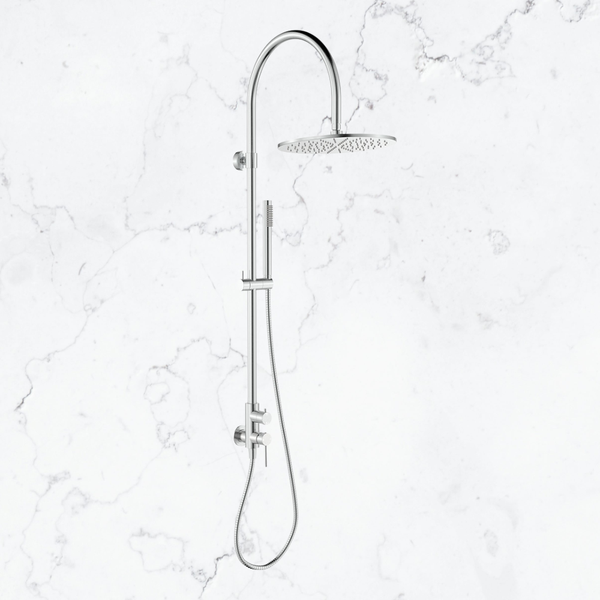 Fienza Kaya Wall Mounted Outdoor Twin Shower Brushed Stainless Steel
