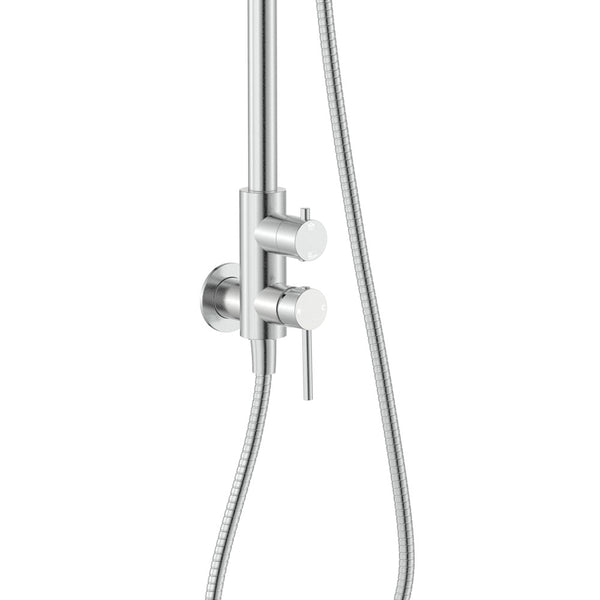 Fienza Kaya Wall Mounted Outdoor Twin Shower Brushed Stainless Steel