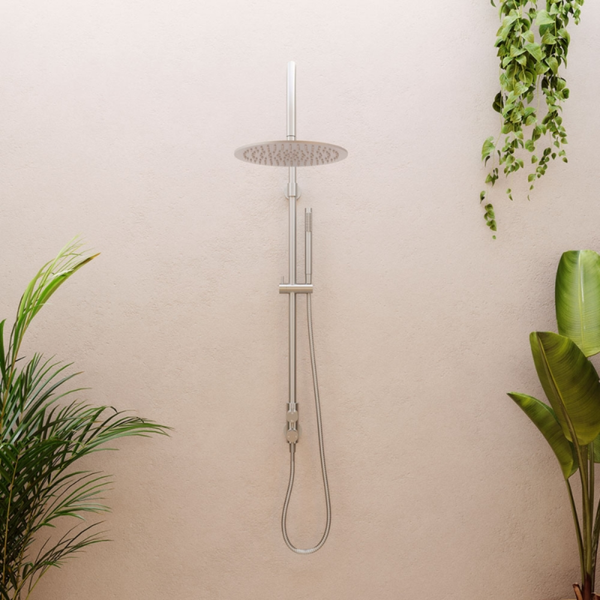 Fienza Kaya Wall Mounted Outdoor Twin Shower Brushed Stainless Steel