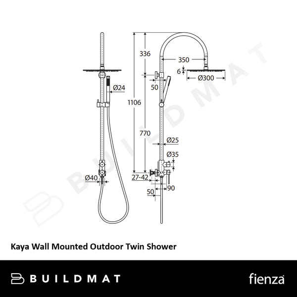 Fienza Kaya Wall Mounted Outdoor Twin Shower Brushed Stainless Steel