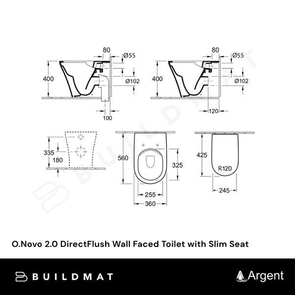 Villeroy & Boch O.Novo 2.0 DirectFlush Wall Faced Toilet with Slim Seat Alpine White