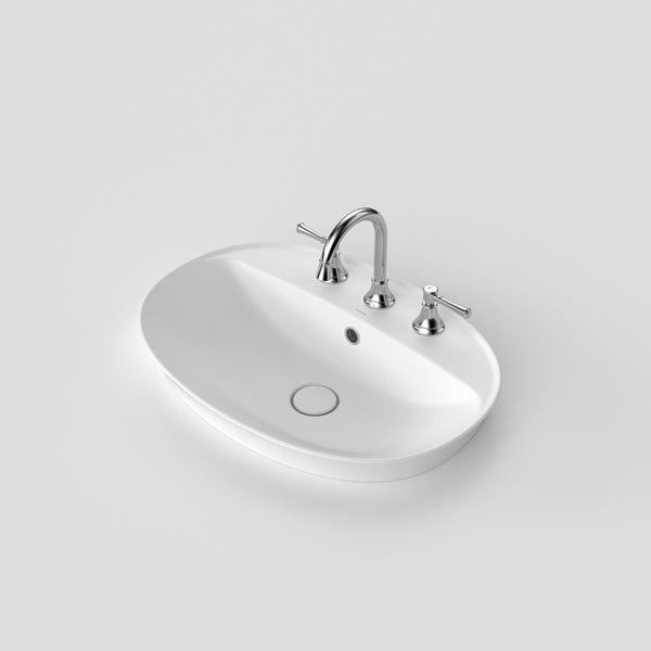 Caroma Riviere Inset Basin with Overflow (3 Tap Holes) Matte White