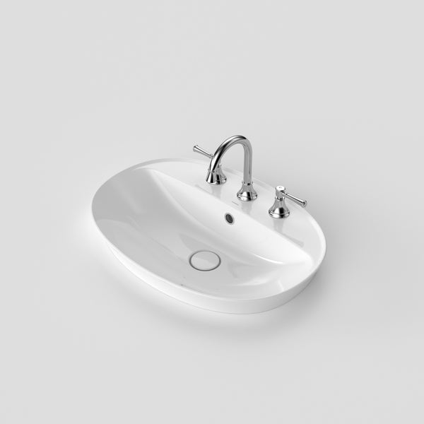 Caroma Riviere Inset Basin with Overflow (3 Tap Holes) Gloss White
