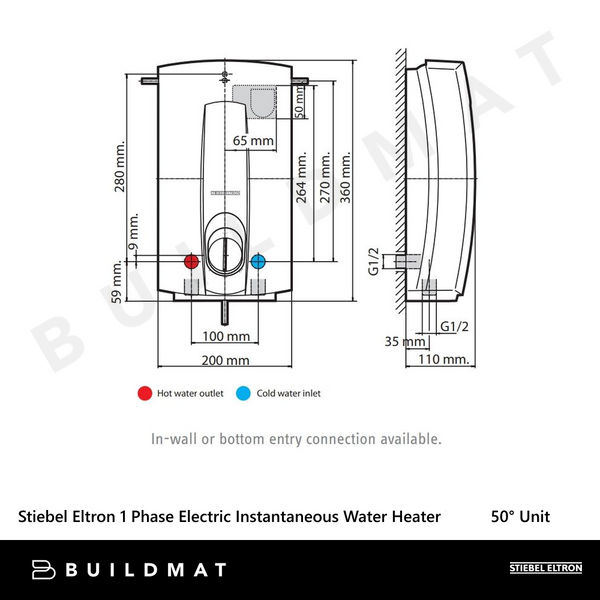 Stiebel Eltron 1 Phase Electric Instantaneous Water Heater 50 Degree Unit Silver
