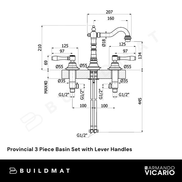 Armando Vicario Provincial 3 Piece Basin Set with Lever Handles Bronze Lead Free