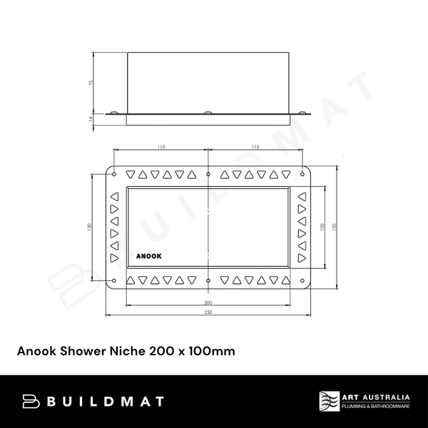 Art Australia Anook Shower Niche 200 x 100mm Brushed Nickel