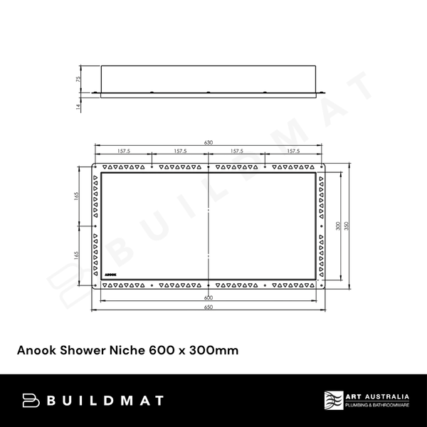 Art Australia Anook Shower Niche 600 x 300mm Polished Stainless