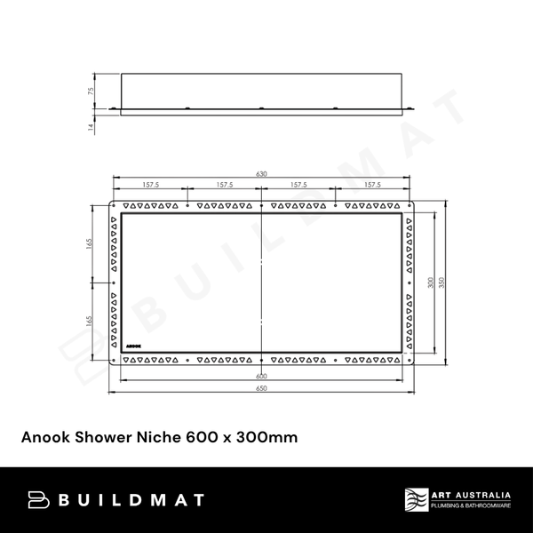 Art Australia Anook Shower Niche 600 x 300mm Titanium Grey
