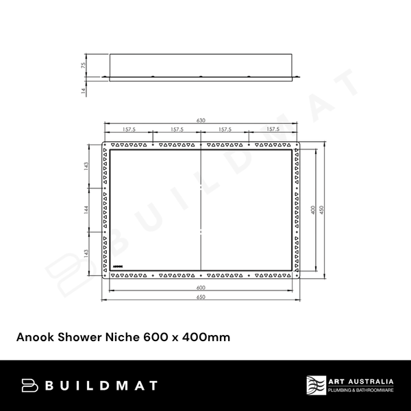 Art Australia Anook Shower Niche 600 x 400mm Brushed Gold