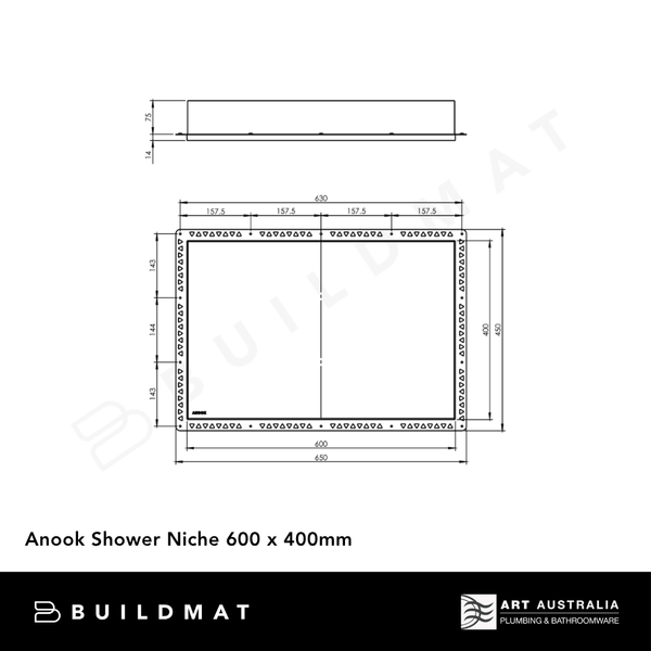 Art Australia Anook Shower Niche 600 x 400mm Black Ace