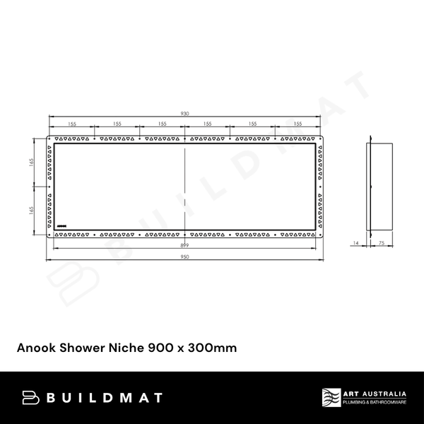 Art Australia Anook Shower Niche 900 x 300mm Black Ace