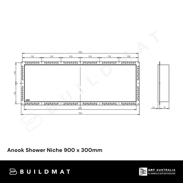Art Australia Anook Shower Niche 900 x 300mm Polished Stainless