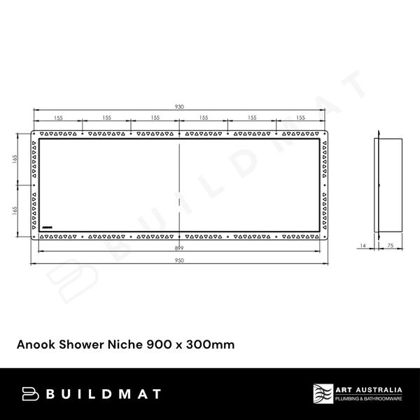 Art Australia Anook Shower Niche 900 x 300mm Brushed Gold