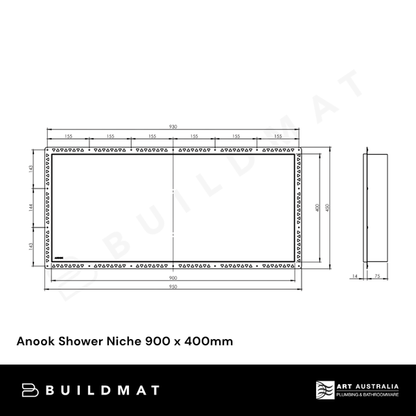 Art Australia Anook Shower Niche 900 x 400mm Polished Stainless