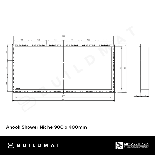 Art Australia Anook Shower Niche 900 x 400mm Brushed Gold